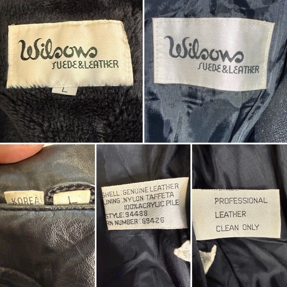 Vintage 90s Black Leather Jacket Sherpa Lined Minimalist Moto L Wilson’s leather - Picture 8 of 13